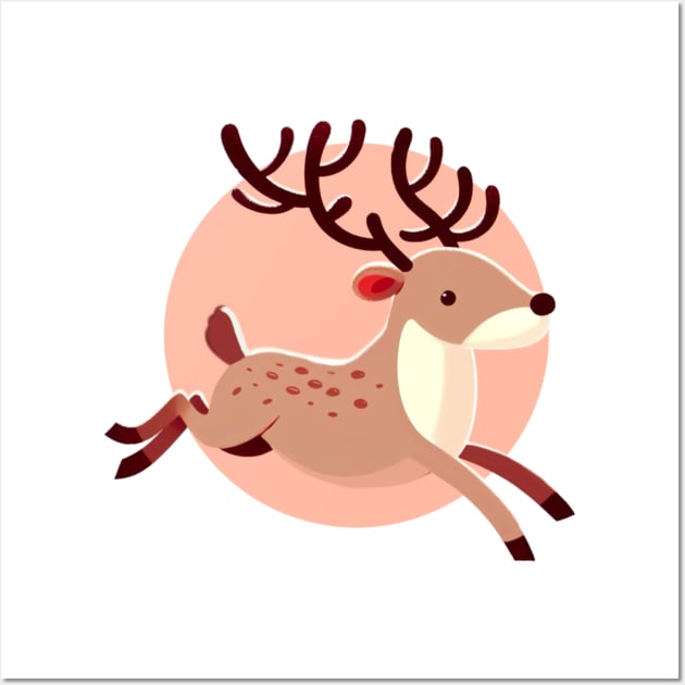 Pink happy jumping reindeer Wall Art by Star Fragment Designs